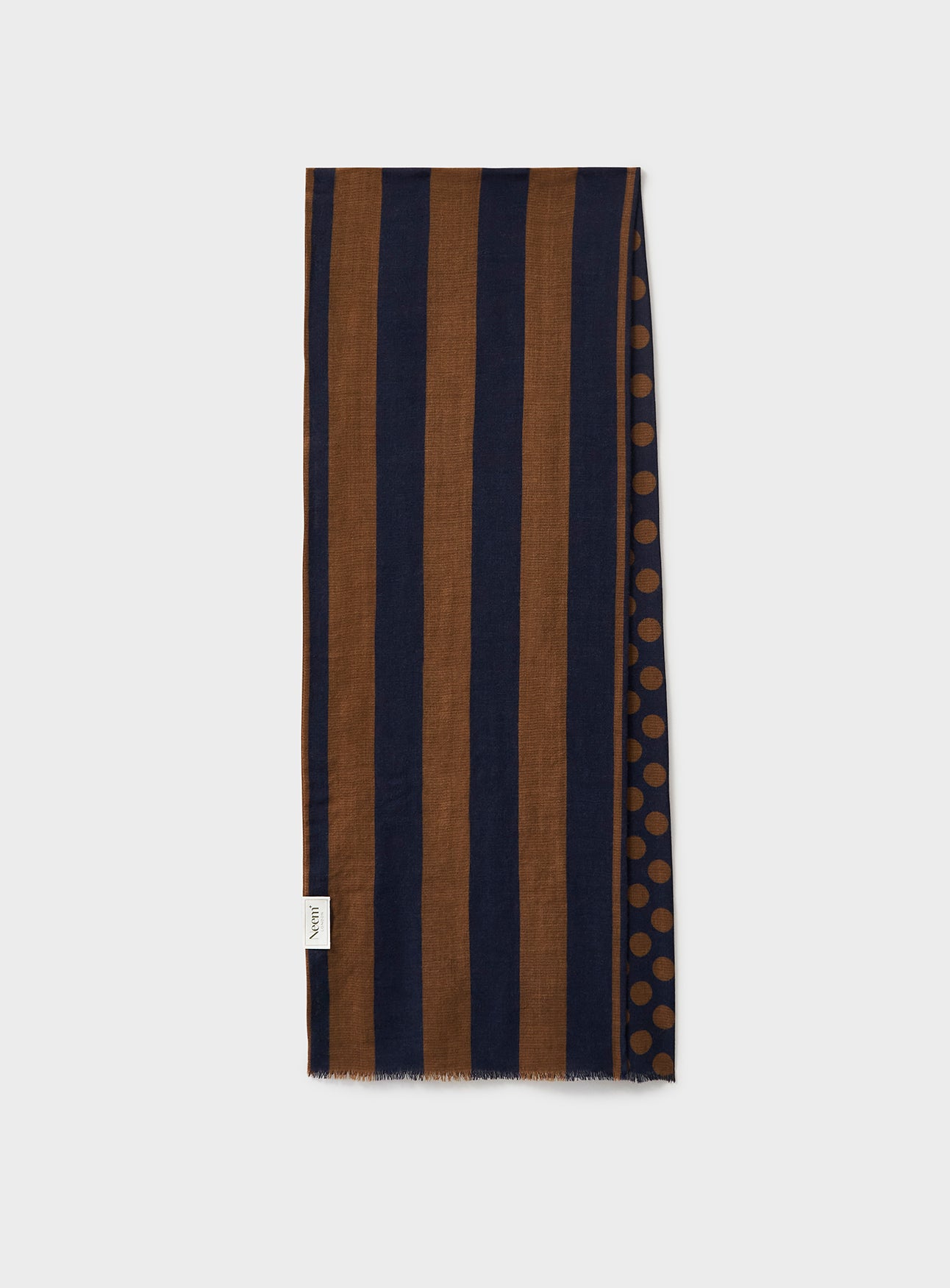 Recycled Double Faced Wool Orange Navy Spot Classic Scarf