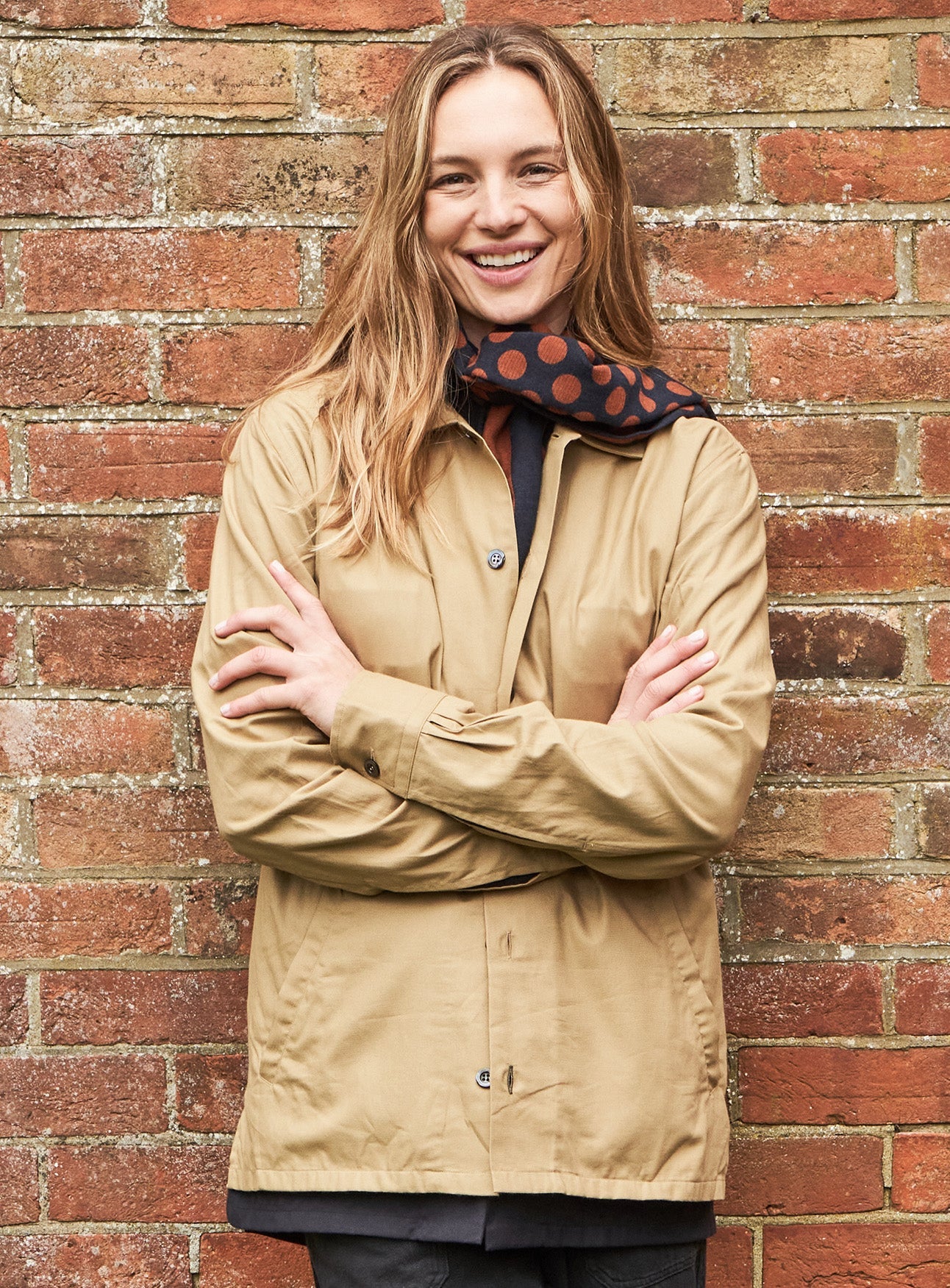 Recycled Double Faced Wool Orange Navy Spot Classic Scarf