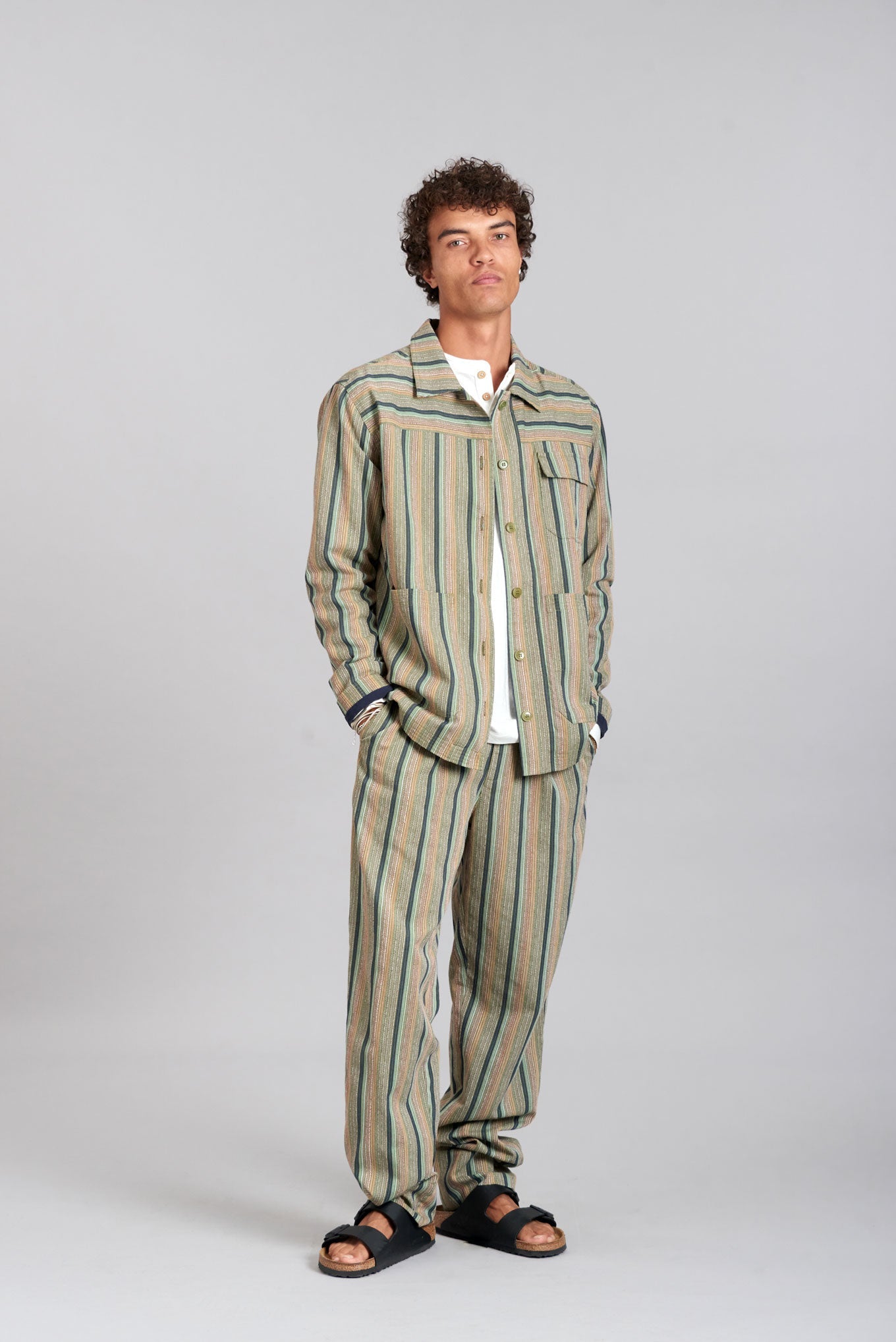 LANDON - Organic Cotton Jacket Green Stripe