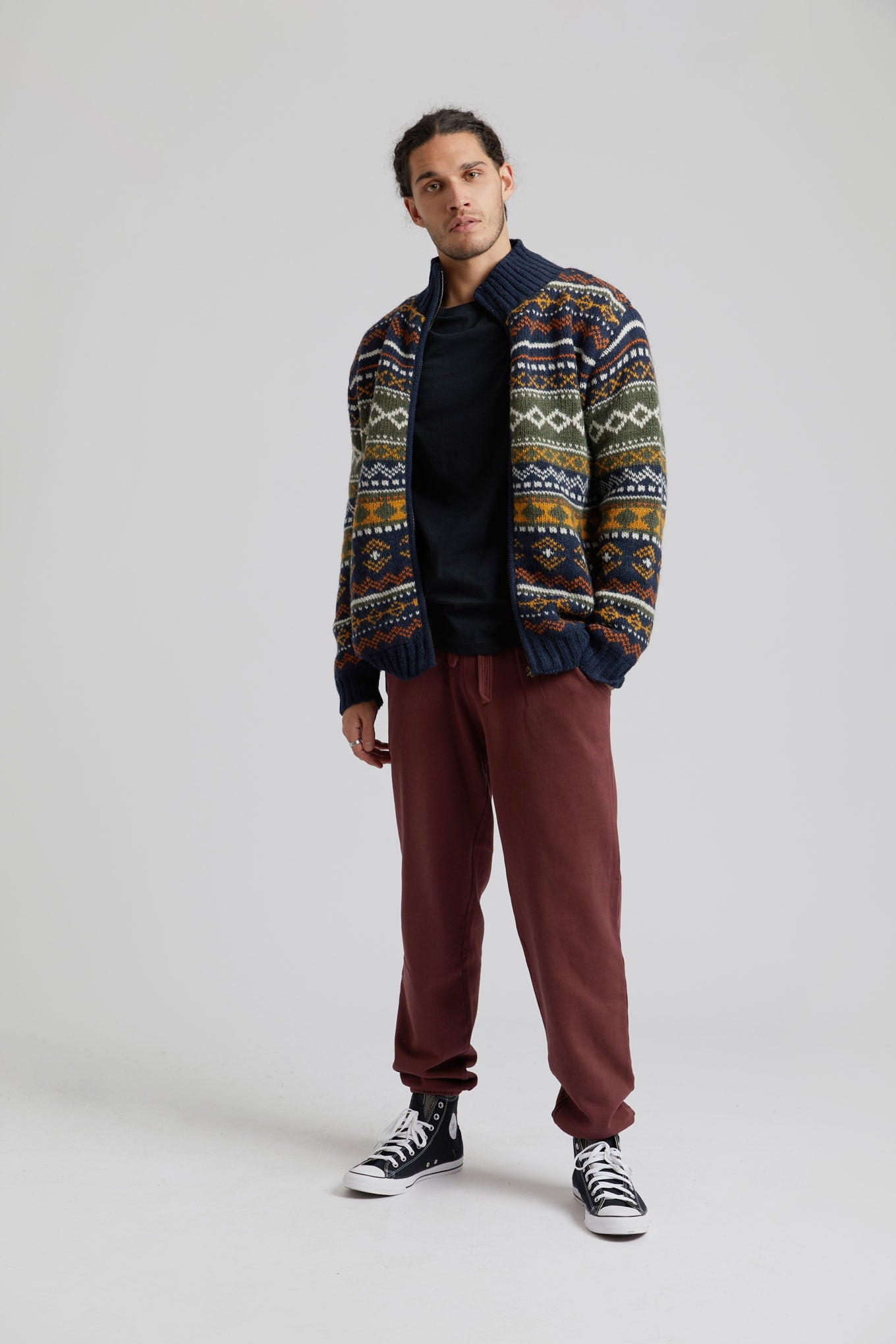 FAIR ISLE - Fleece Lined Wool Jacket Navy