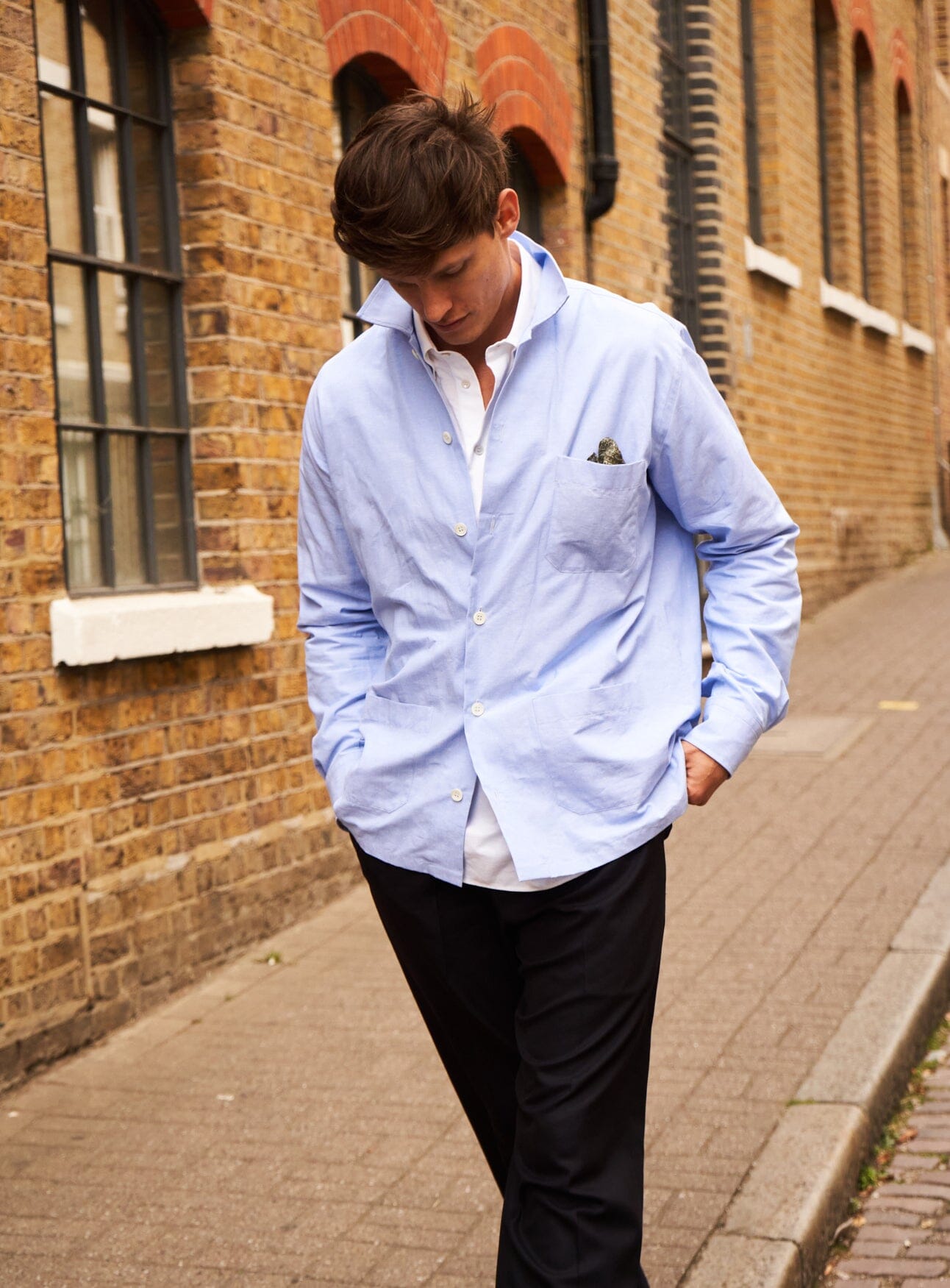 Recycled Italian Sky Slub Shirt Jacket White Shirts Neem London 