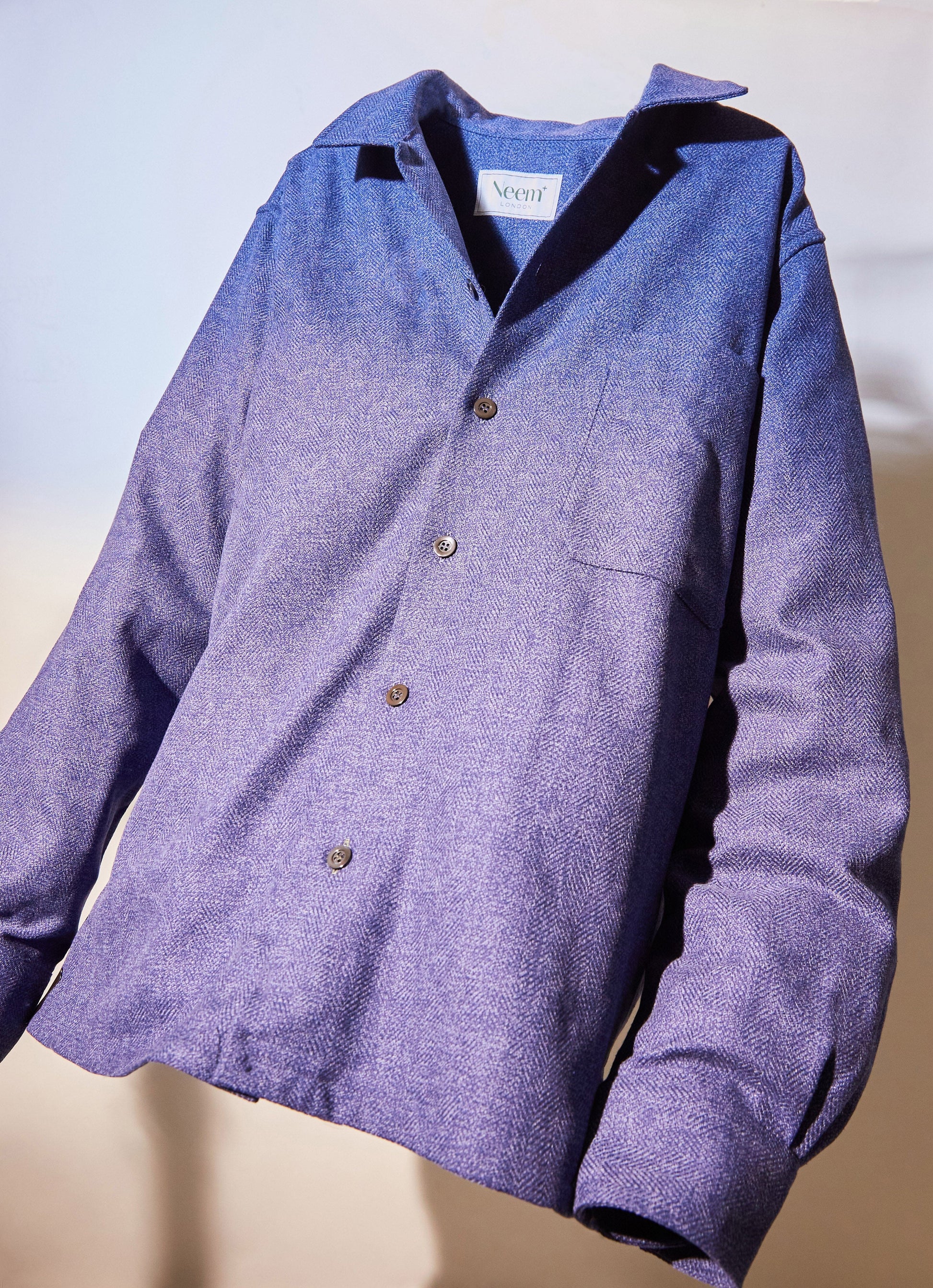 Recycled Cross Weave Spitalfields Blue Overshirt Over-Shirts Neem London 