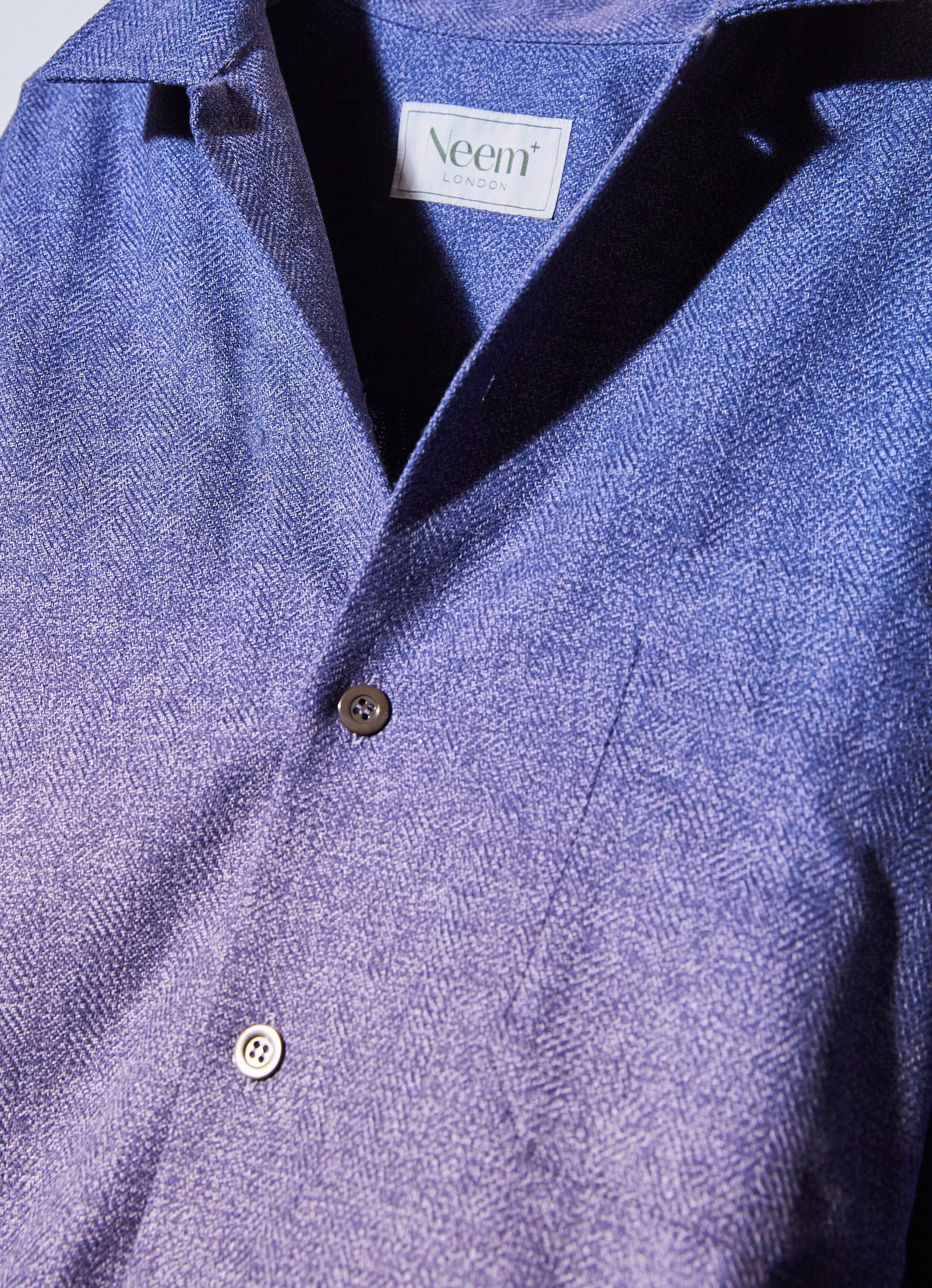 Recycled Cross Weave Spitalfields Blue Overshirt Over-Shirts Neem London 