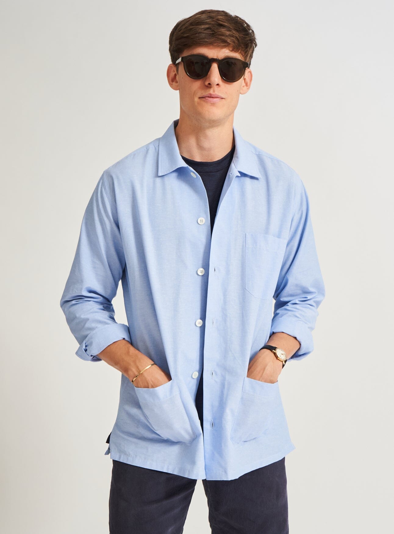 Recycled Italian Sky Slub Shirt Jacket White Shirts Neem London 