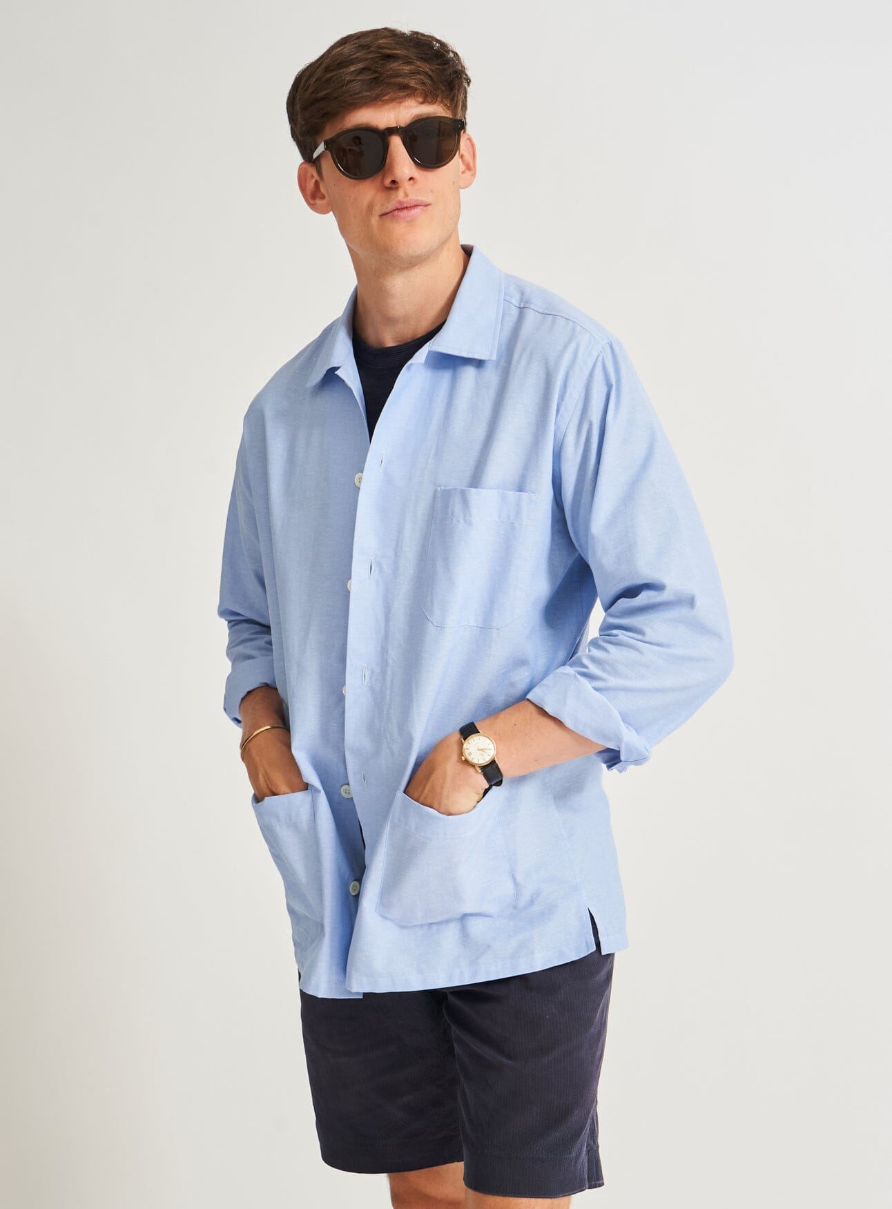 Recycled Italian Sky Slub Shirt Jacket White Shirts Neem London 