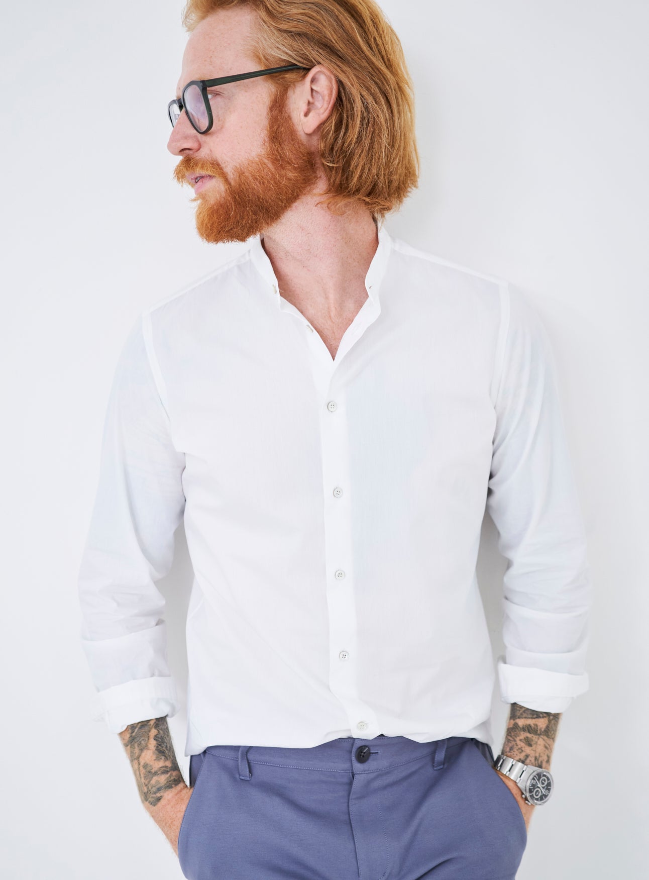 Regenerative Cotton White Poplin Nehru Shirt Pre-order Neem Global 