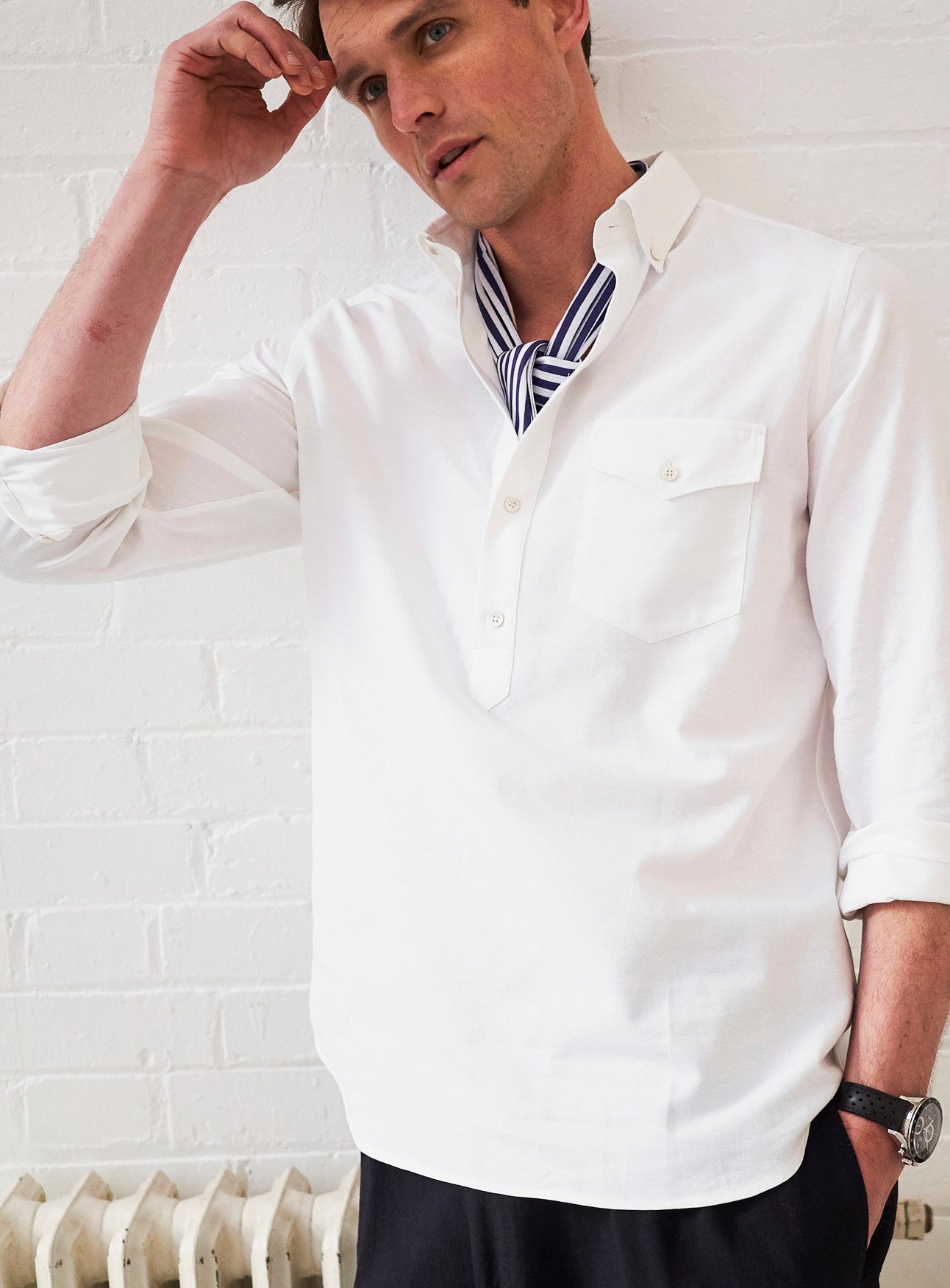 Recycled Italian White Oxford Modern Button-down Popover Shirt White Shirts Neem Global 