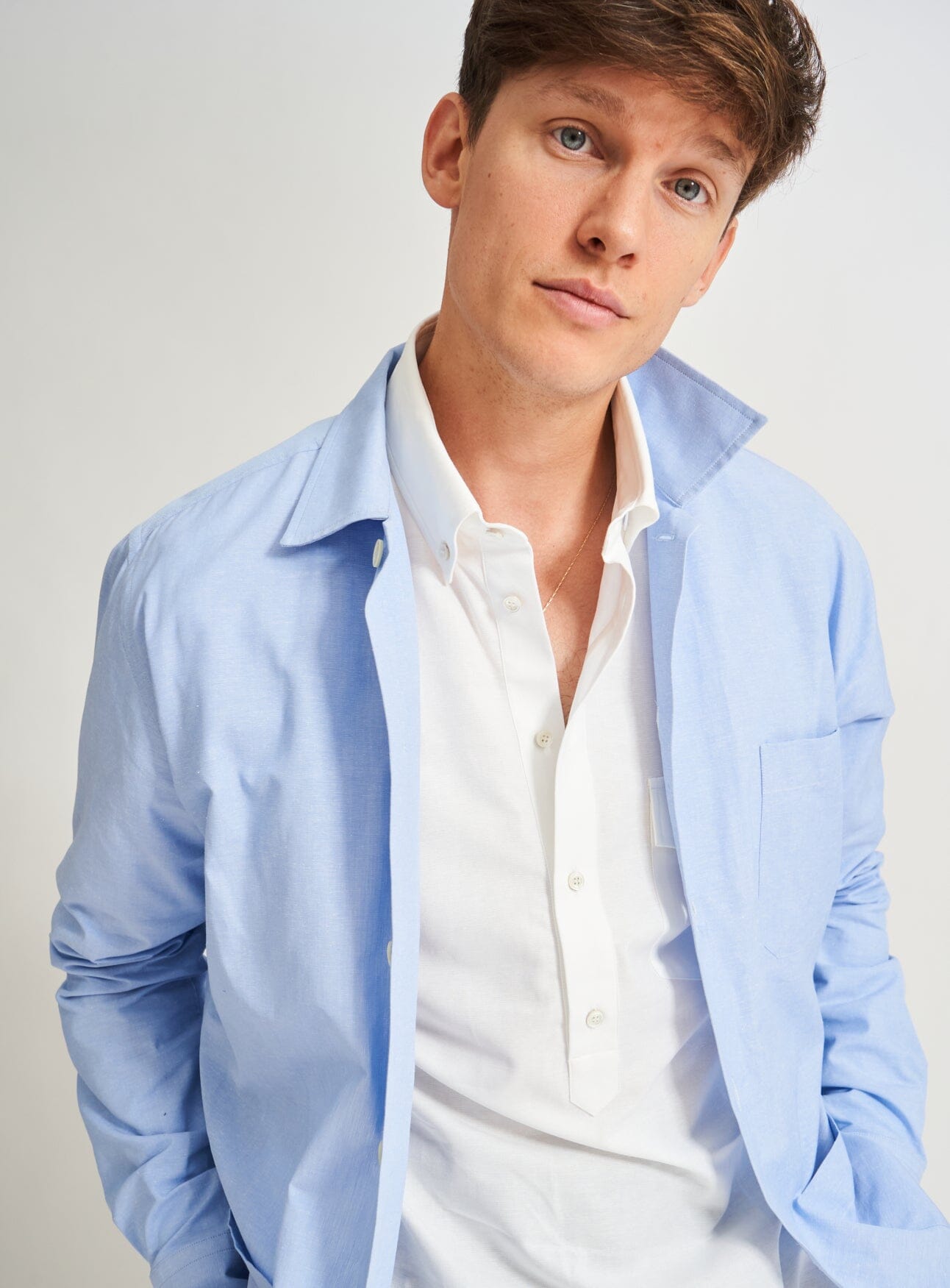 Recycled Italian Sky Slub Shirt Jacket White Shirts Neem London 