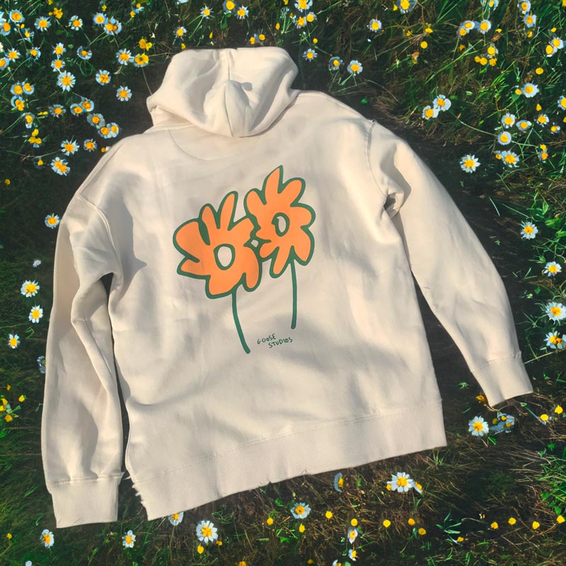 Stone Organic Cotton Hoodie - Flowers